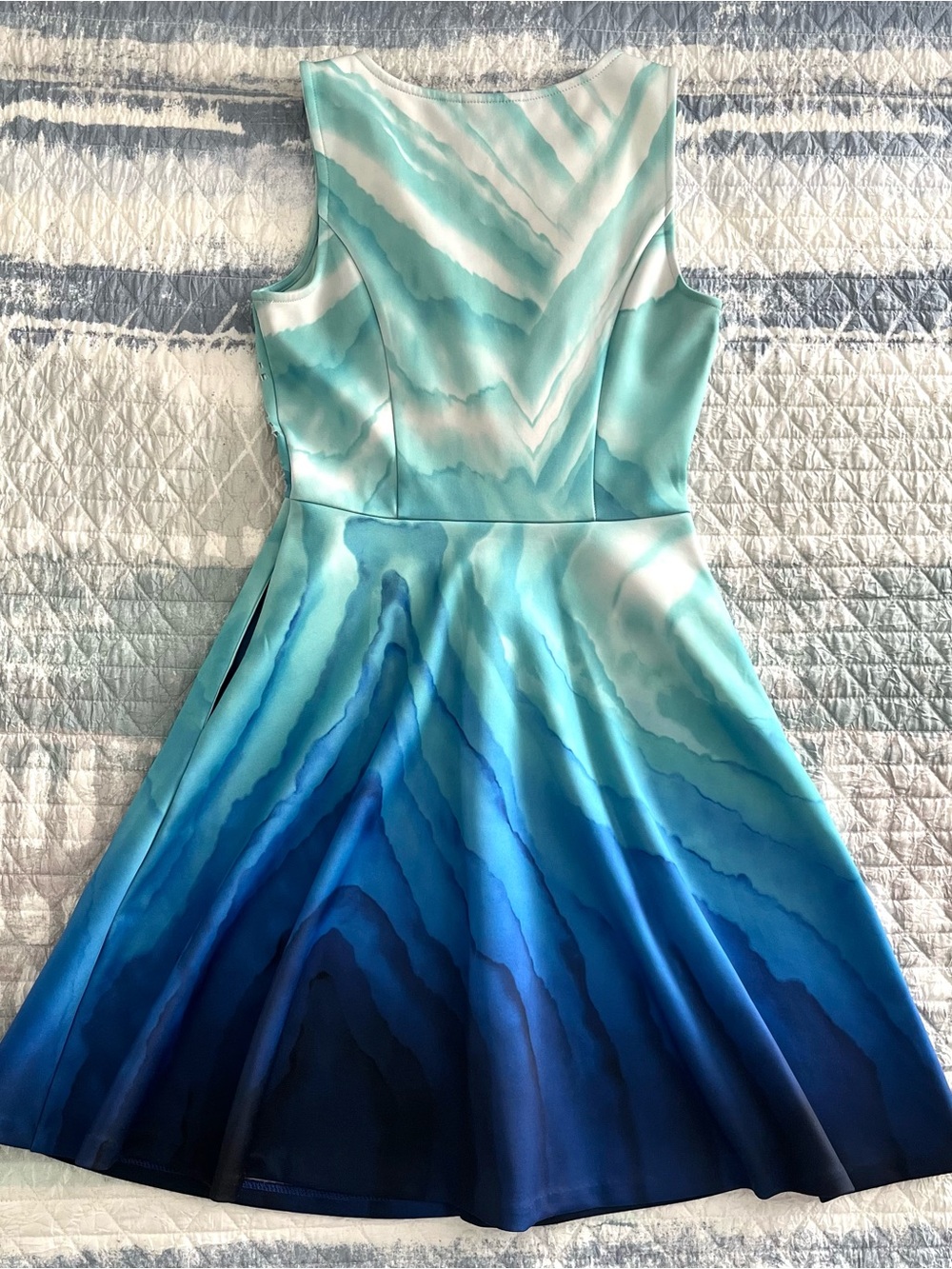 APT. 9 Aqua & Navy Ombre Fit-and-Flare Dress 10047 - Picture 7 of 7